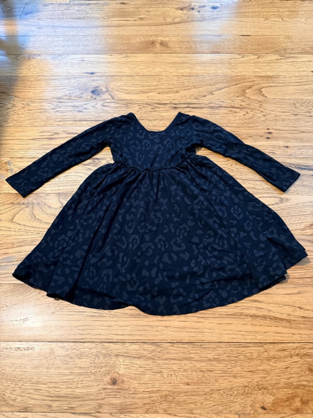 Kyte BABY Black Long-Sleeve Twirl Dress In Midnight Leopard